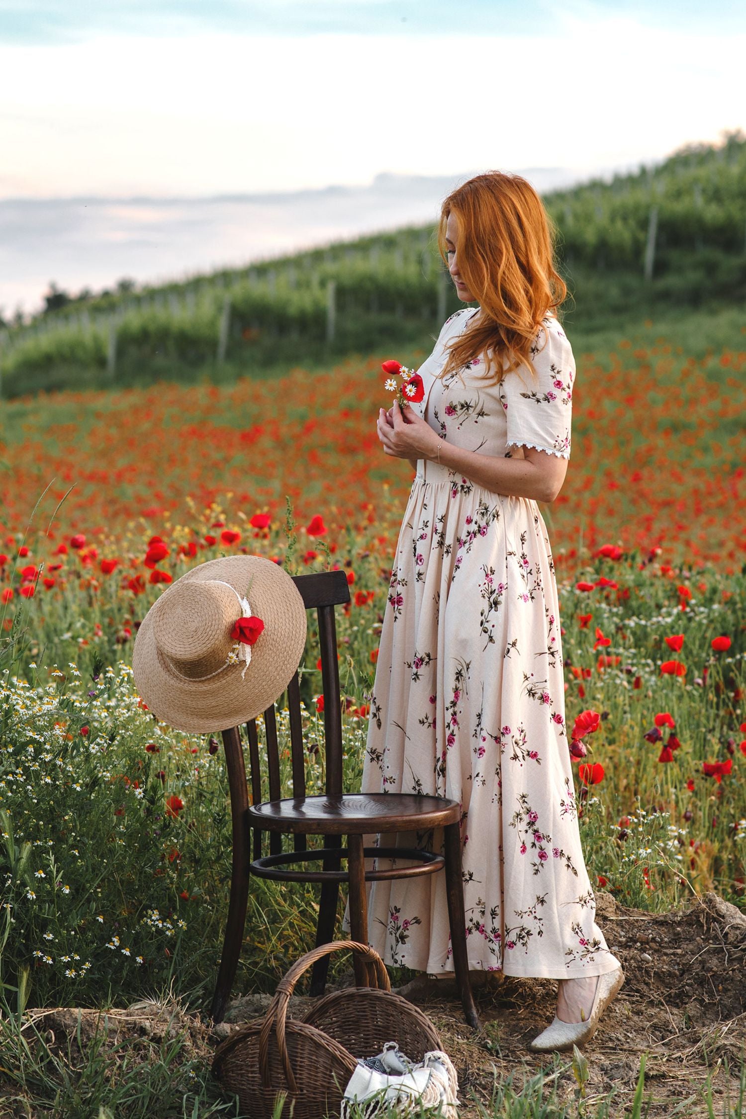 flowy linen maxi dress Blue Melange Loose Linen Maxi Dress from NikkaPlace