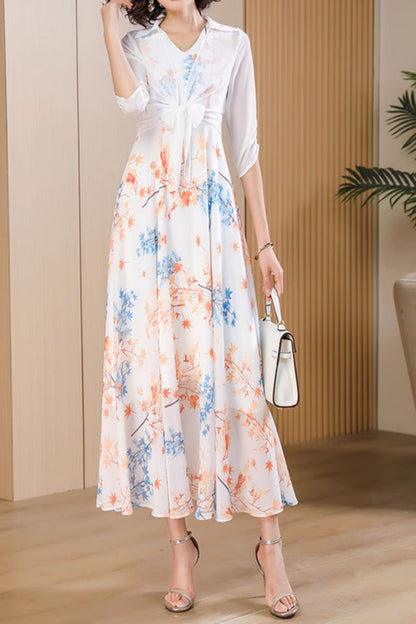 Floral sleeveless summer maxi chiffon dresses 5018
