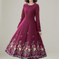 Embroidered burgundy fit and flare wool dress 5307