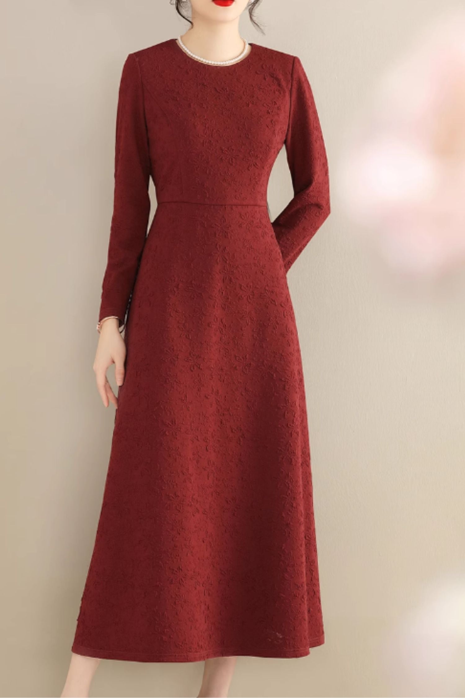 Long sleeves a line midi dress women 5550 Long sleeves a line midi dress women 5550