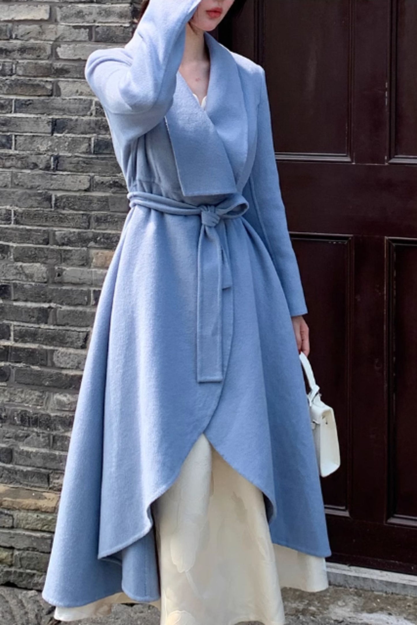 blue winter wool wrap coat women 5285