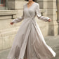 Long sleeves gray wrap linen dress 5672