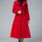 Red Fit and Flare Wool Long Winter Coat Women 1846#