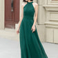 Dark green maxi halter summer party dress 5172