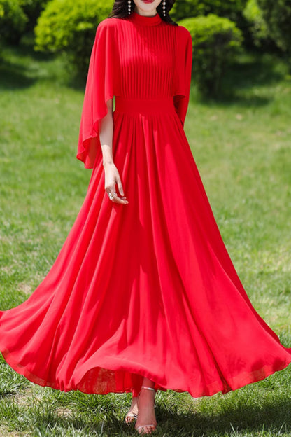 Fit and flare red maxi prom chiffon dress 4987