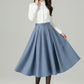 Blue Wool A-Line Midi Swing Skirt – High Waist Winter Skirt with Buttons 6566