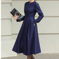 Blue swing winter wool dress women 6506