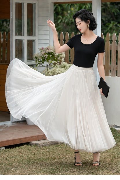 Xiaolizi Apricot Tulle Maxi Skirt – Vintage Full Circle 6698