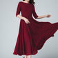 Handmade Red Linen Cotton Midi Dress – Elegant Occasion Fit & Flare with Pockets 6632