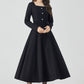 Long sleeves black midi wool dress 4521