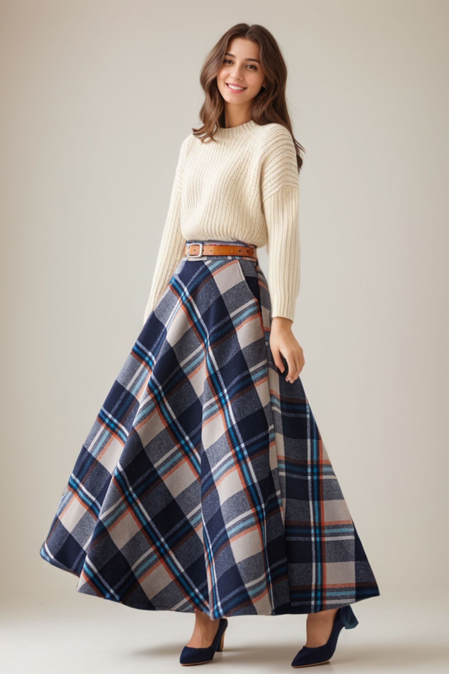 Tartan winter maxi wool skirt 5263