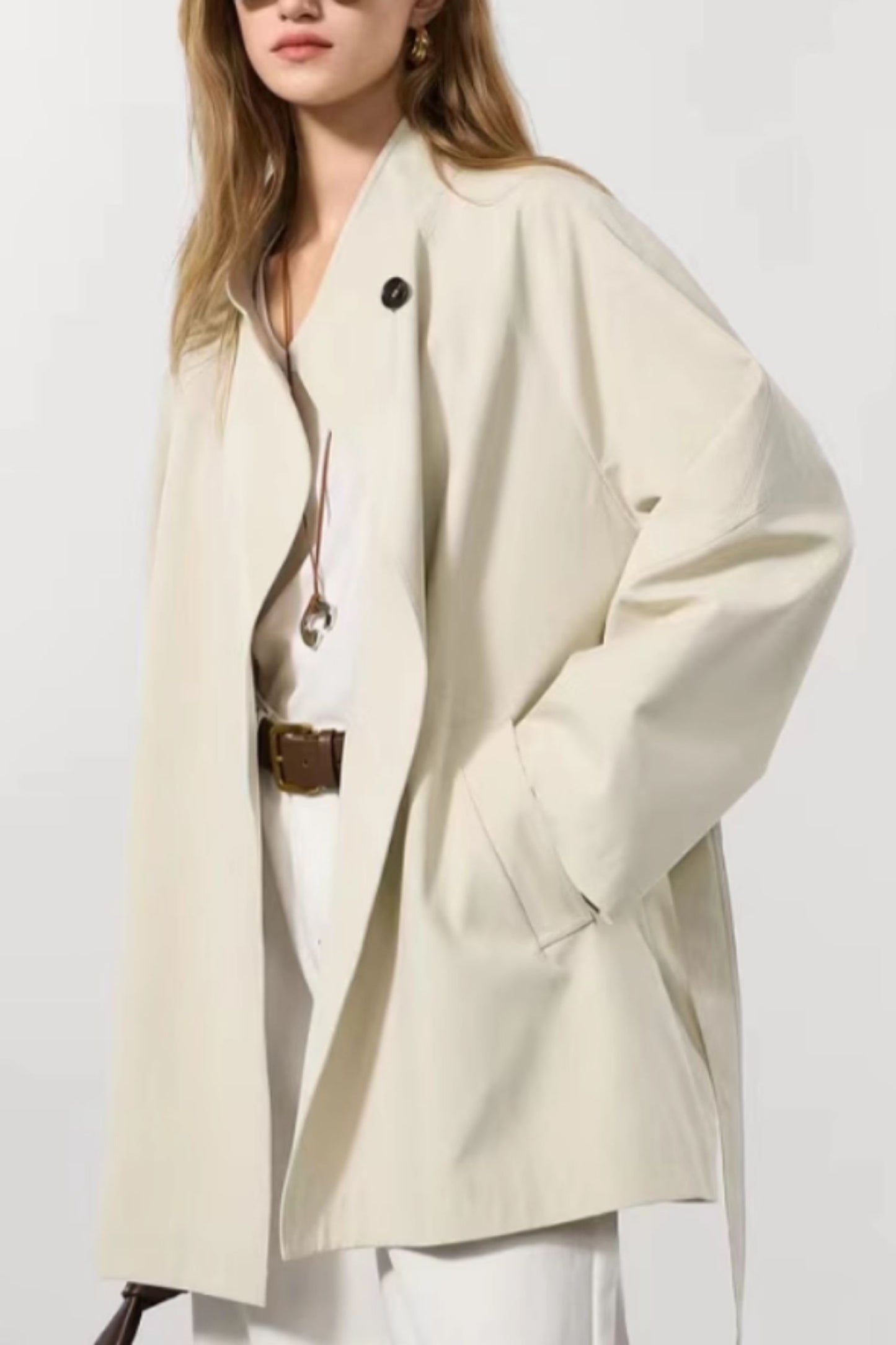 Beige womens short trench coat 5375