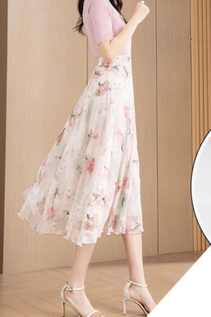 Midi high waisted printed chiffon skirt 6189