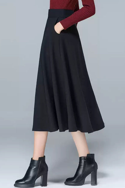 High waist midi autumn skirt women 6196