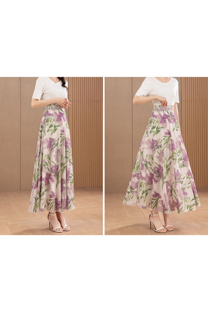 Floral prom summer swing chiffon skirt women 6185