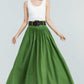 Green Linen Maxi skirt with pockets 2381