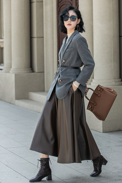 Charcoal Gray Wool Blazer – Vintage Double Breasted Winter Jacket coat with Pockets  5321