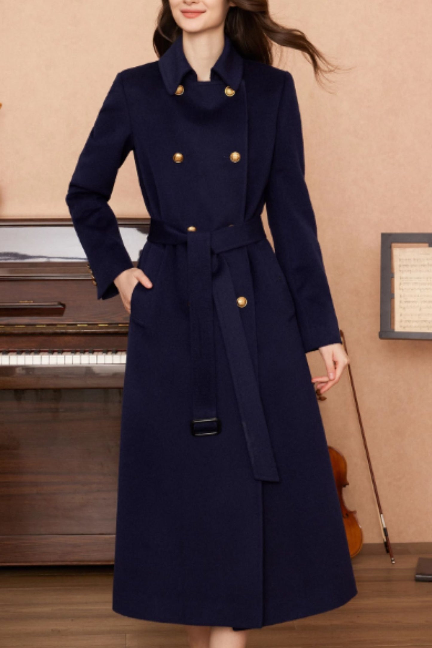 Double breasted long winter wool coat 6274