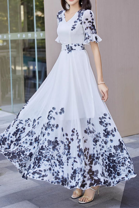 Maxi black and white prom chiffon dress 5028