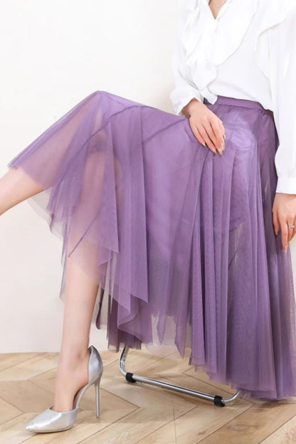 Light blue Tulle Midi Skirt - A-Line Swing Silhouette 6130