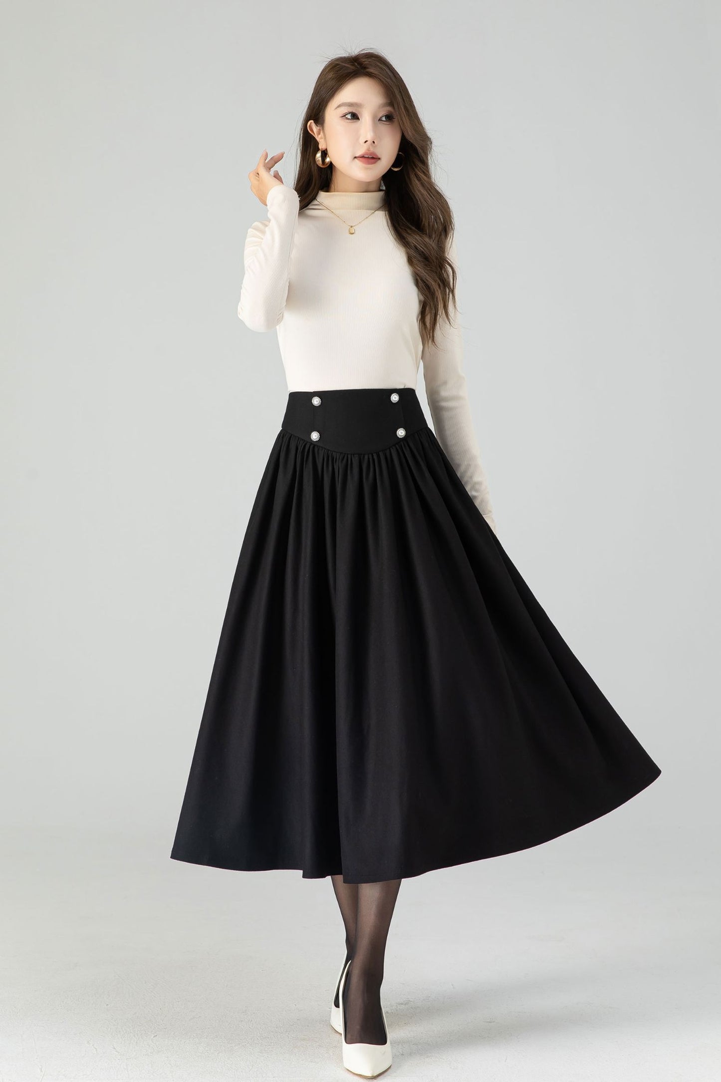 High waisted winter swing wool skirt women 4556