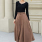 Brown button front a line wool skirt 5453