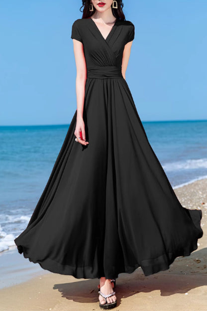 Blush Pink Chiffon Maxi Dress - V-Neck Swing Silhouette 5163