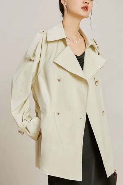 Beige military short trench coat 5374