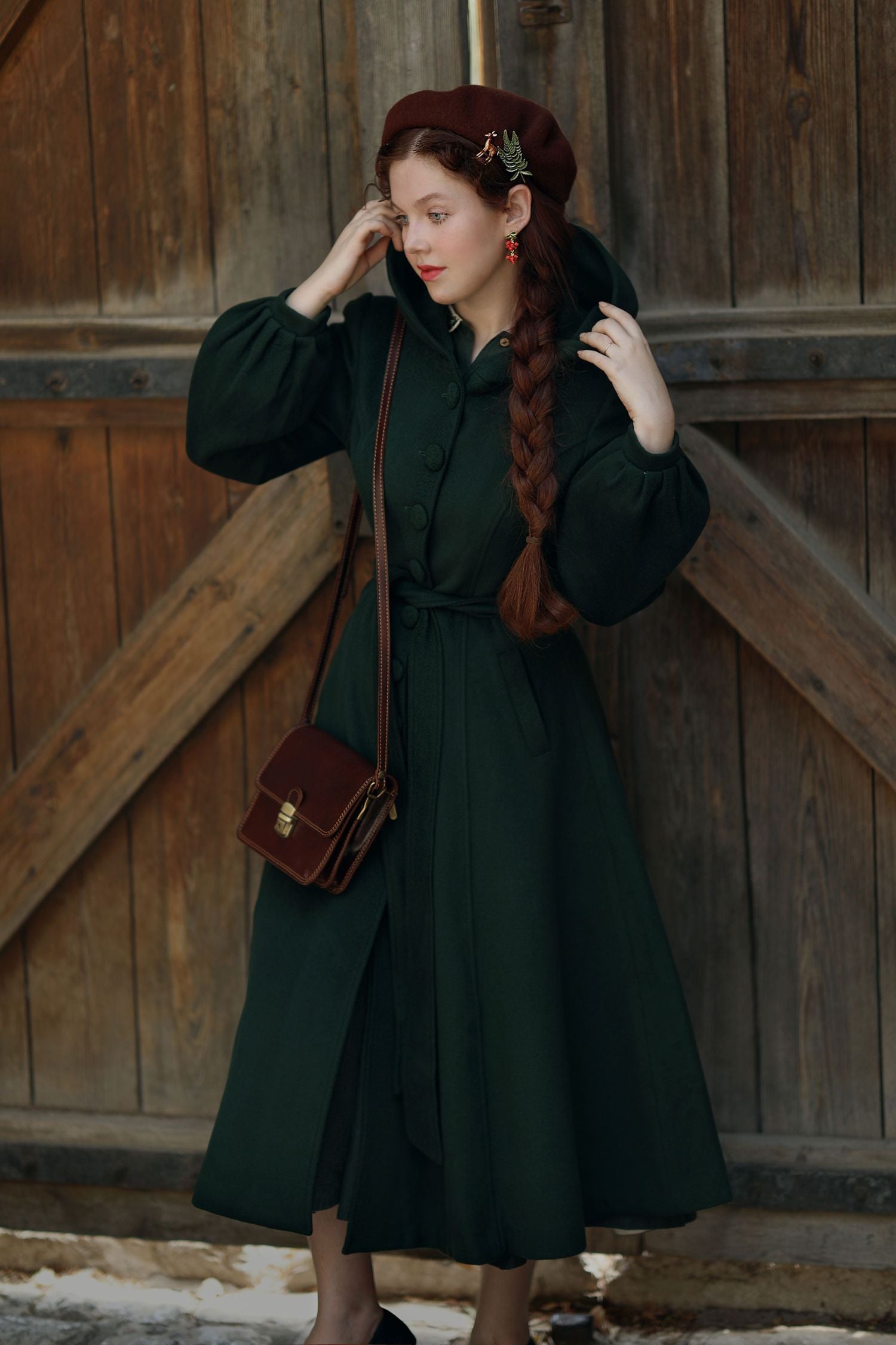 dark green winter dress Wool Coat – Handmade Hooded Vintage Elegance 3870 Emerald Green / S Shown Color Color:Ivory/Light Blue Print length_short SHEIN BAE Women Ruched