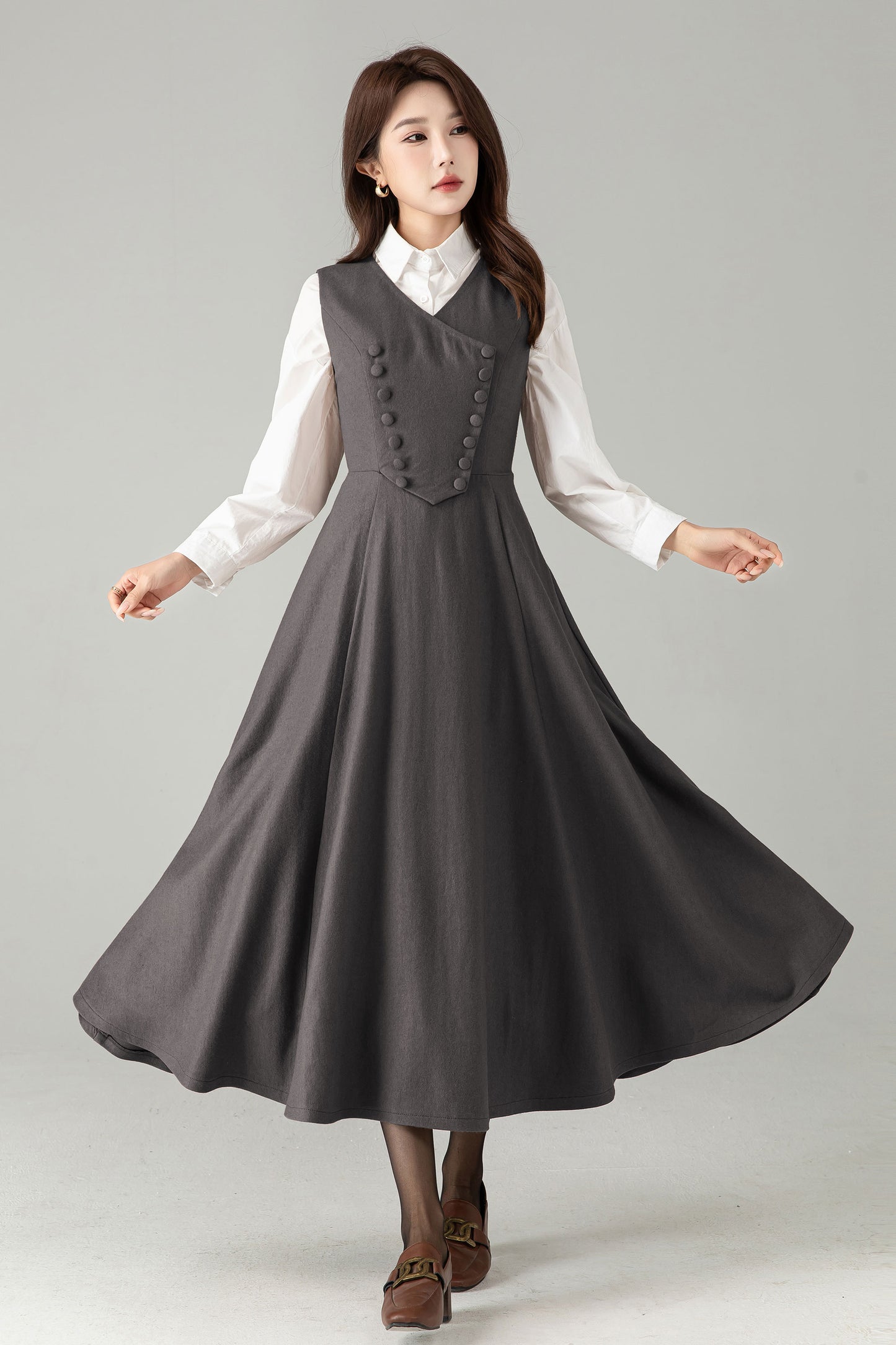 Camel Wool Pinafore Dress – Vintage A-Line Winter Jumper Dress | Xiaolizi 6568