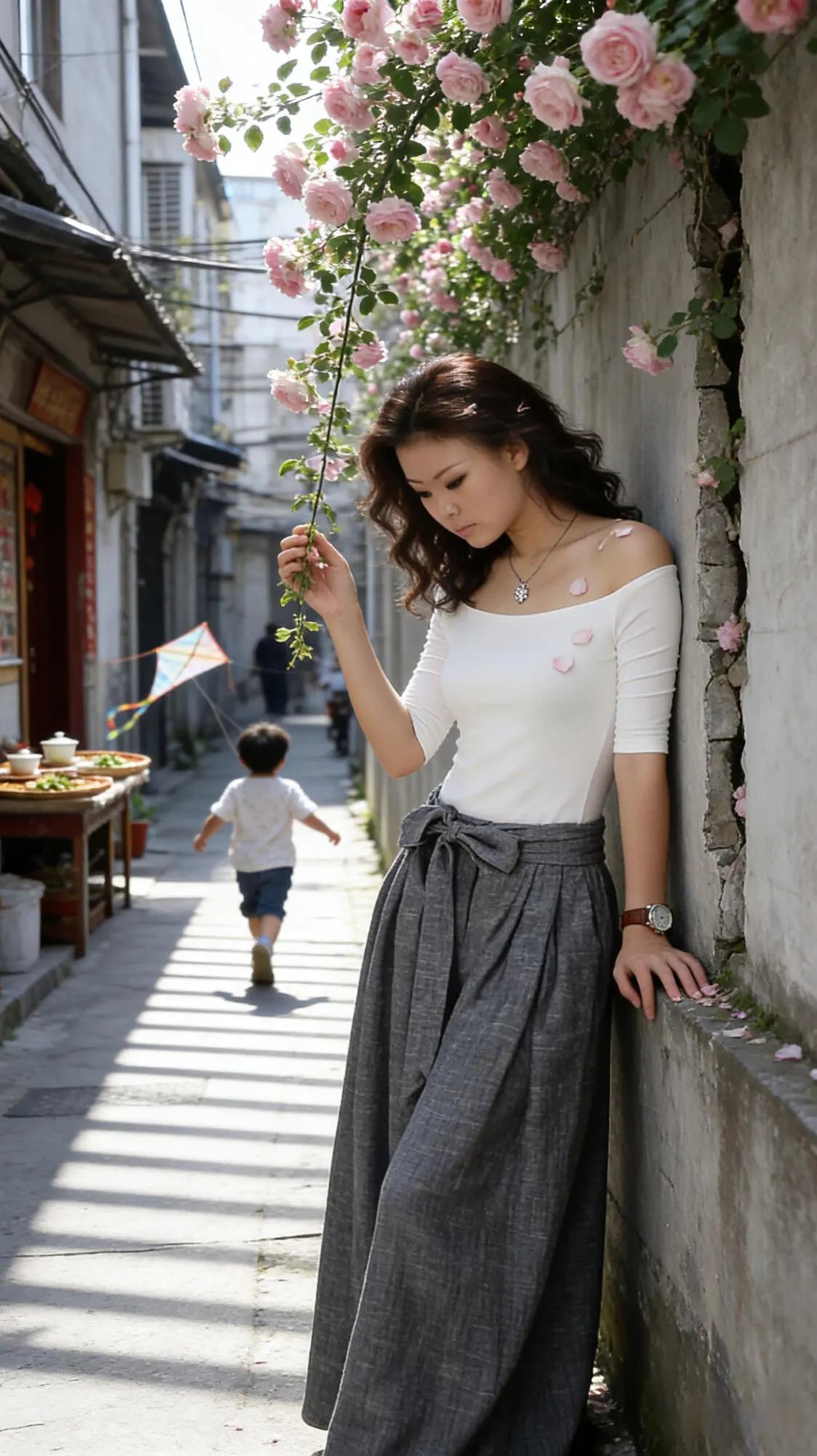 Gray Linen Wide-Leg Pants – Handmade Belted Summer | Xiaolizi 308