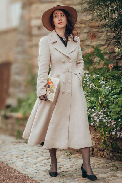 Blue Wool Winter Coat – Double Breasted Long Overcoat with Pockets  1685