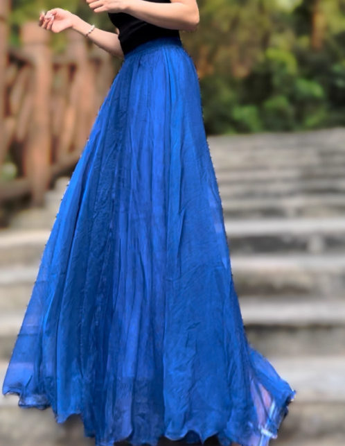 Summer swing long chiffon skirt women 6183- navy blue