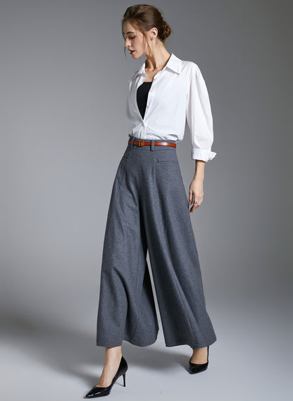 Wide leg gray winter wool pants 3889-size XS # CK2202450