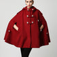 Women's Winter Red Wool Hooded Wool Cape Coat 1130