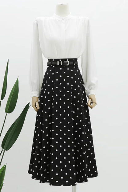 Black and white polka dot long skirt 4763