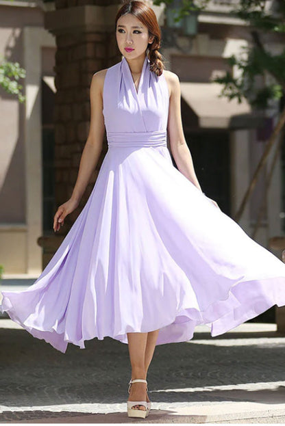 Purple Chiffon Maxi Dress - Irregular Hem, Flowy Silhouette 994