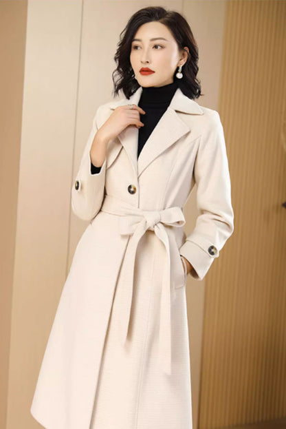 Winter beige wool coat with belt waist 4705