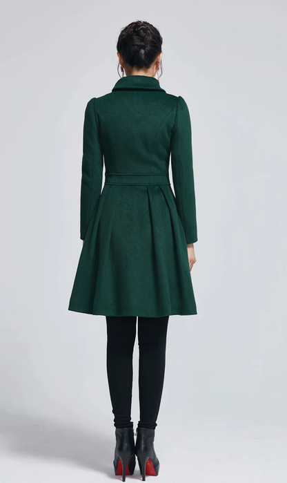 Dark Green Wool Blend Coat – Handmade Short Vintage Winter Jacket 2277