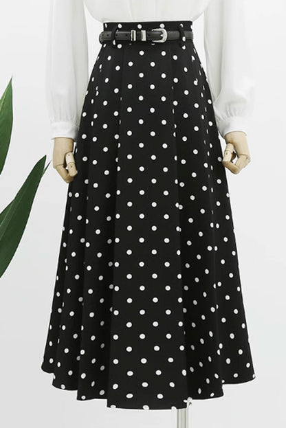 Black and white polka dot long skirt 4763