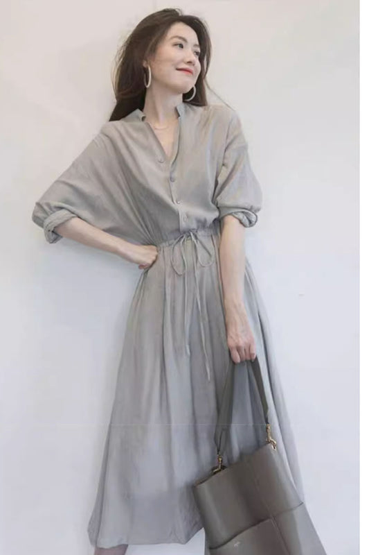 Maxi linen dress with drawstring waist 4331