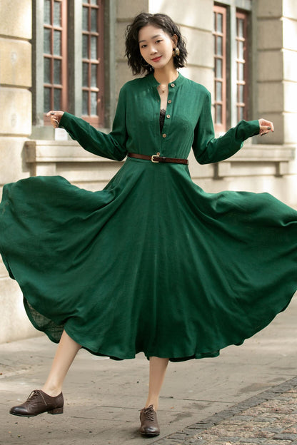 Long Sleeve A-Line Midi Dress 5676 - XS #CK2400581