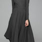 Classic Black Linen Midi Dress 5601