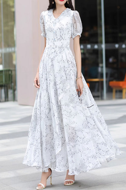Fit and flare summer maxi chiffon dresses 5044
