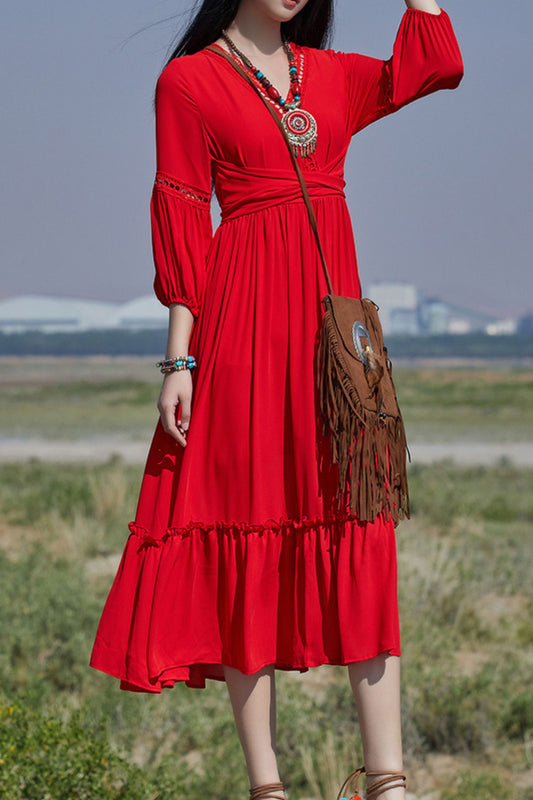 Red prom summer vacation beach dress TT0017