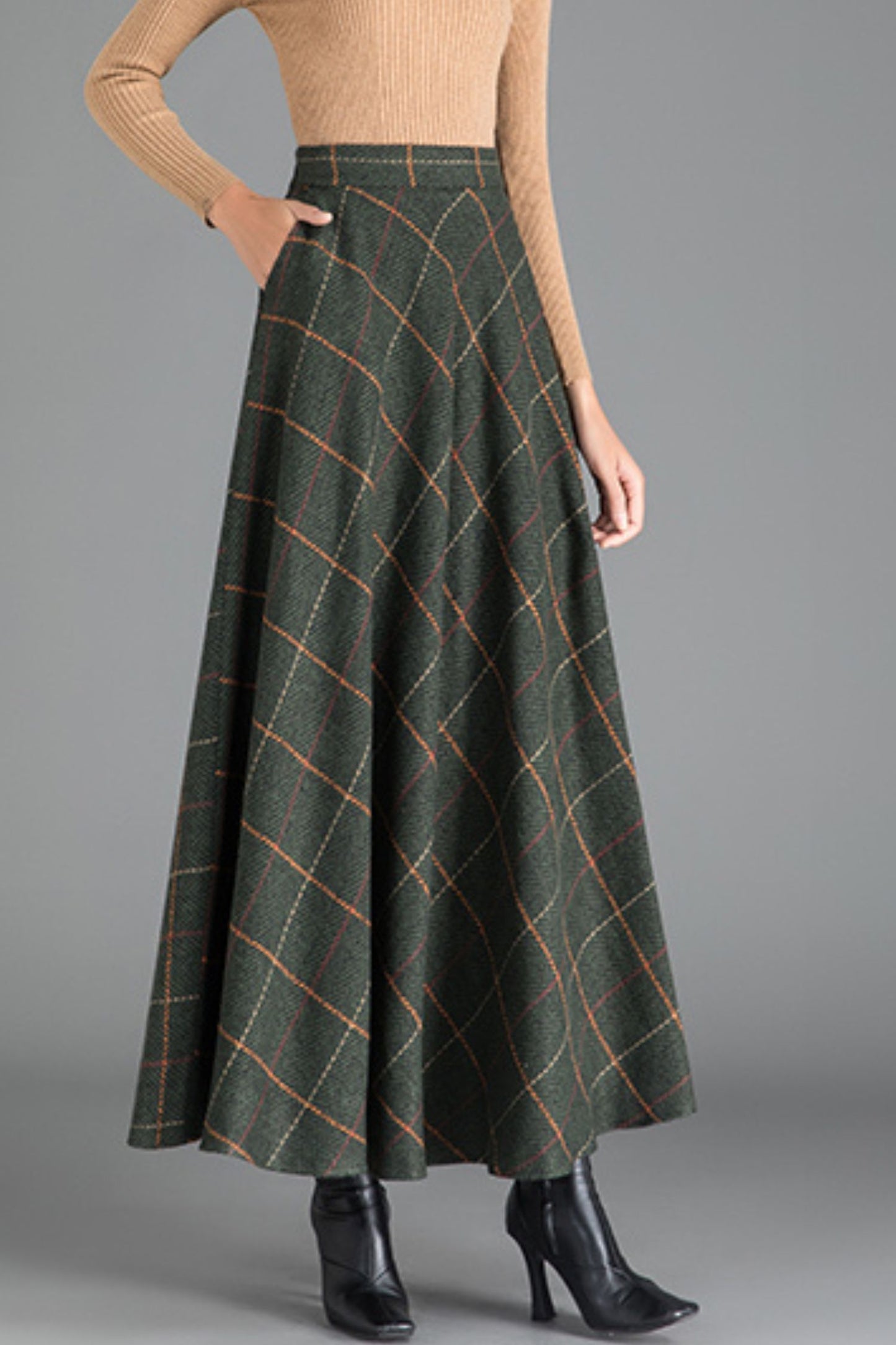 Elastic waist a line long wool skirt 6203