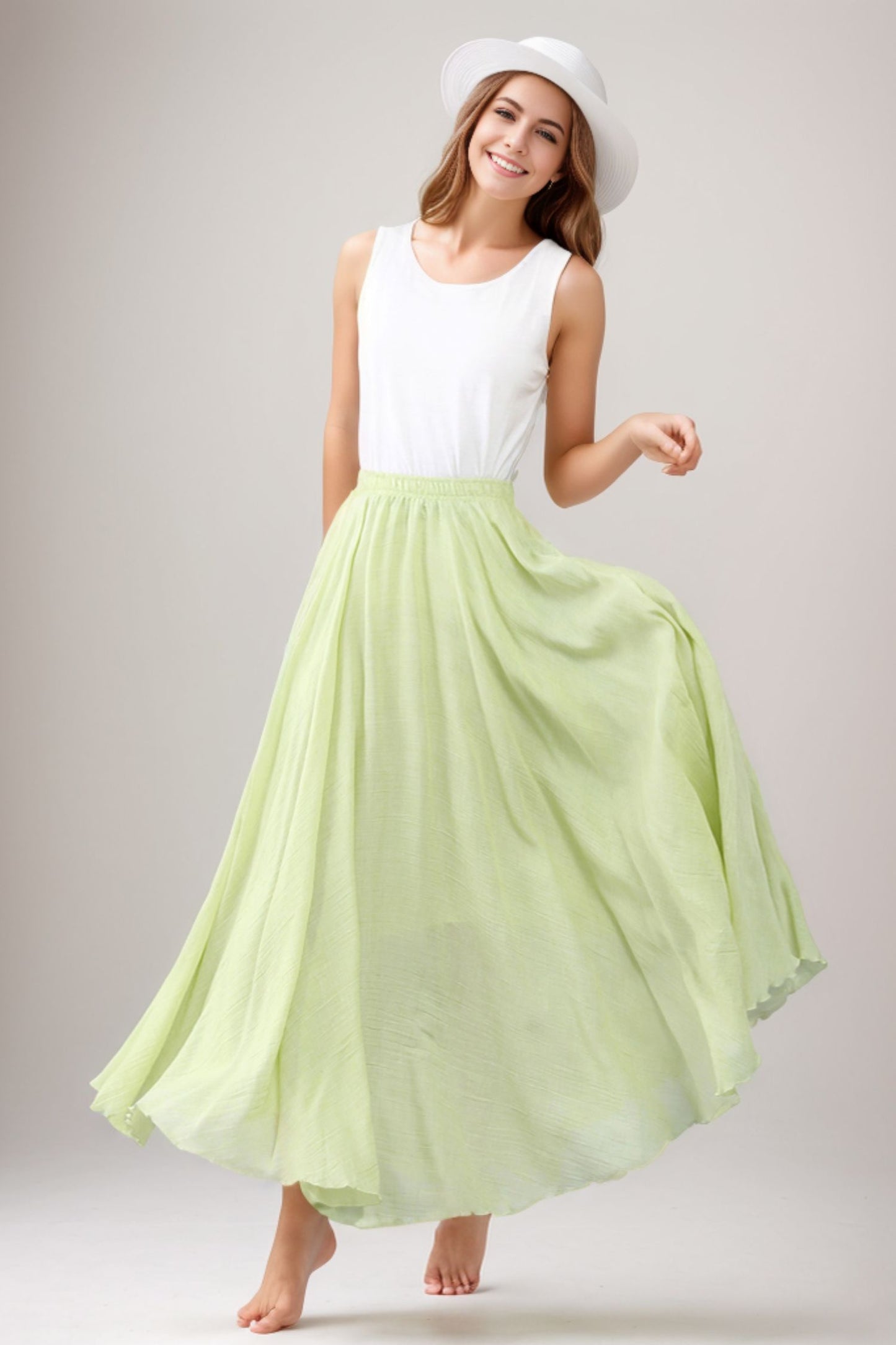 Summer Maxi Swing Flowy Cotton Ankle length Full Skirt 3562