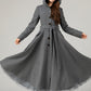 Hooded tie blet gray long winter wool coat 5481