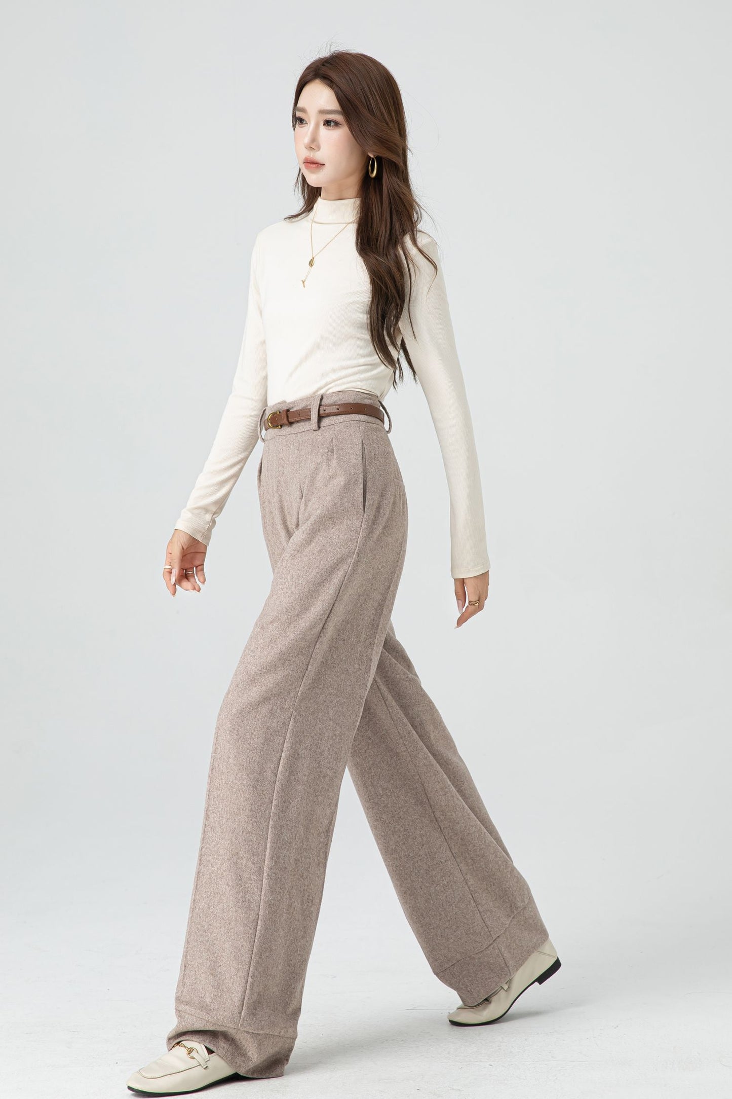 Wide leg long wool pants for women 5324