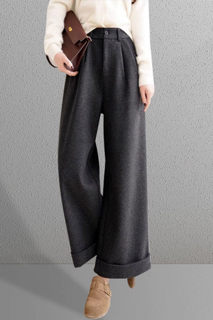 Gray wide leg wool pants women 6224